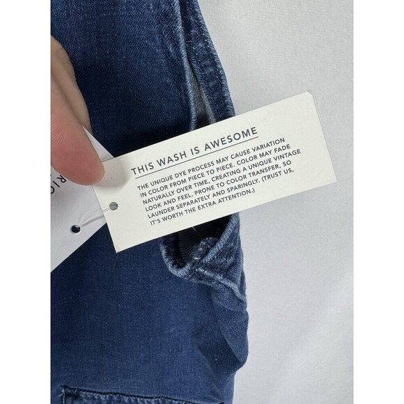 American Eagle Denim Pinafore Jumper Dress Size Medium Blue Raw Hem Pockets NWT - Picture 6 of 11